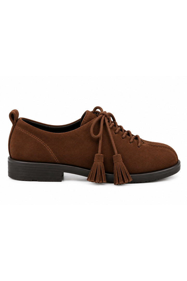Wavelys ZEN-70611 ZANTE Chaussures à Talon Bas en Cuir Véritable avec Détails à Franges Marron - Marron