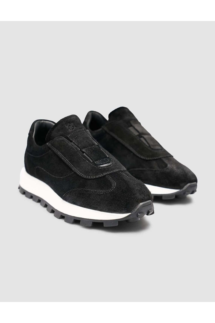 Cabani Shoes Baskets d'hiver pour femmes en cuir suédé véritable, doublées de fourrure noire. - Noir
