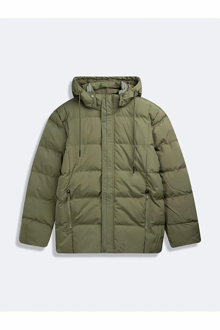 LTB Manteau vert gonflable à capuche et manches longues