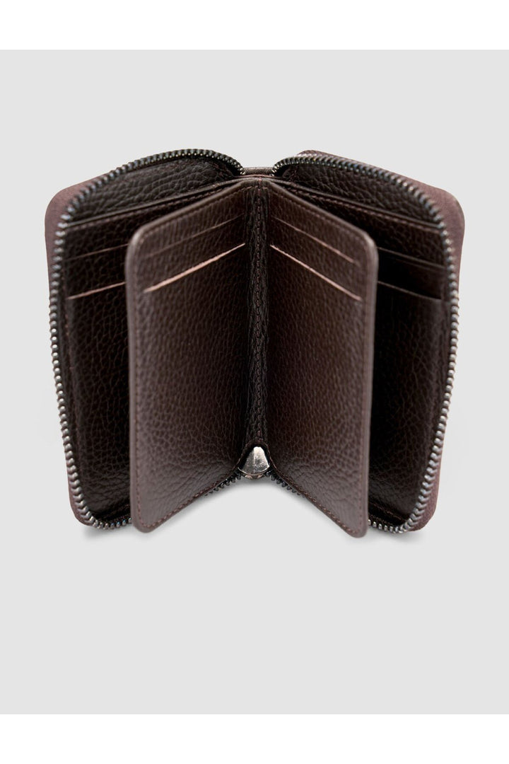 Cabani Shoes Portefeuille à cartes en cuir véritable texturé marron avec fermeture éclair - Marron