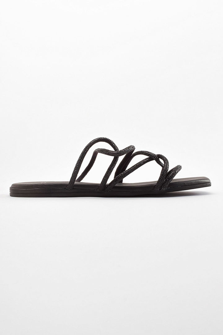 Wavelys Sreta Sandale Femme Basse Été à Strass - Noir