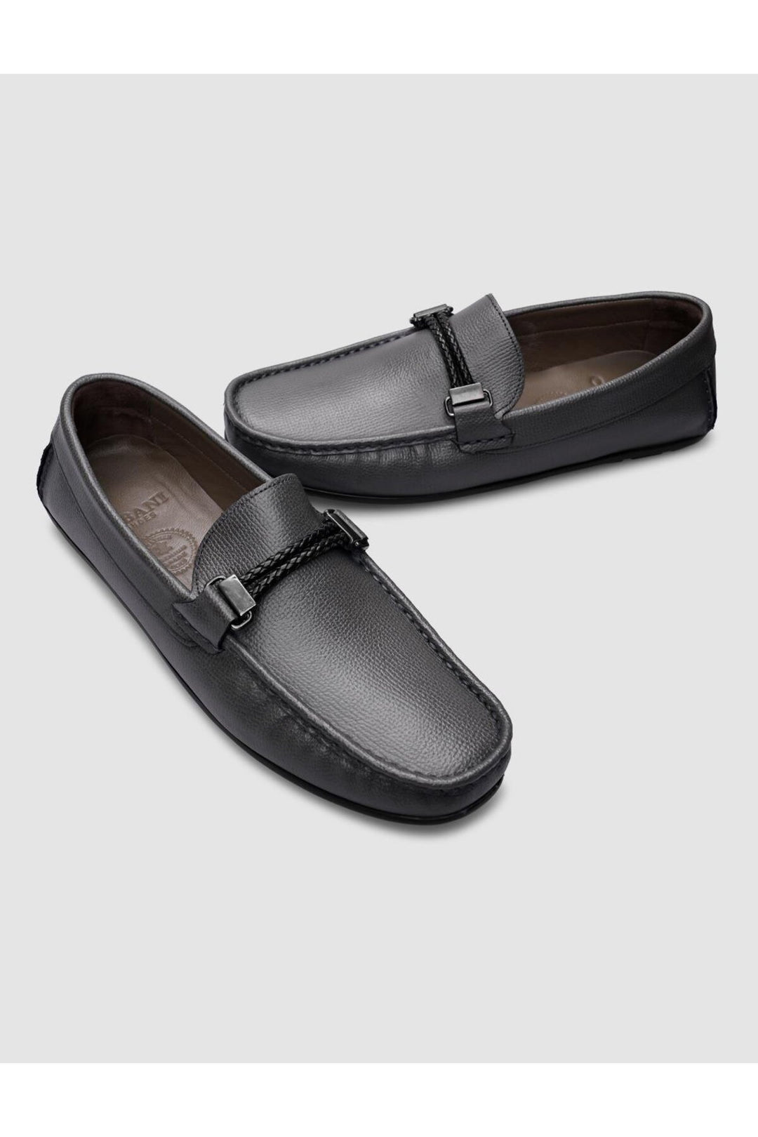 Cabani Shoes %100 Cuir véritable Mocassins pour hommes à boucle grise - Gris