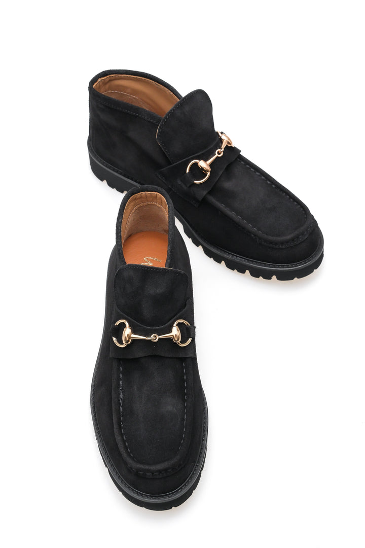Wavelys RENA Bottine d'hiver pour femme en cuir suédé véritable avec boucle élégante, chaude. - Noir