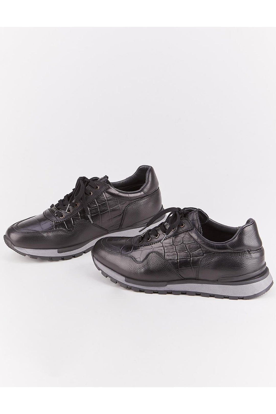 Cabani Shoes Chaussures de sport pour hommes en cuir véritable, noires, à lacets et à motifs. - Noir