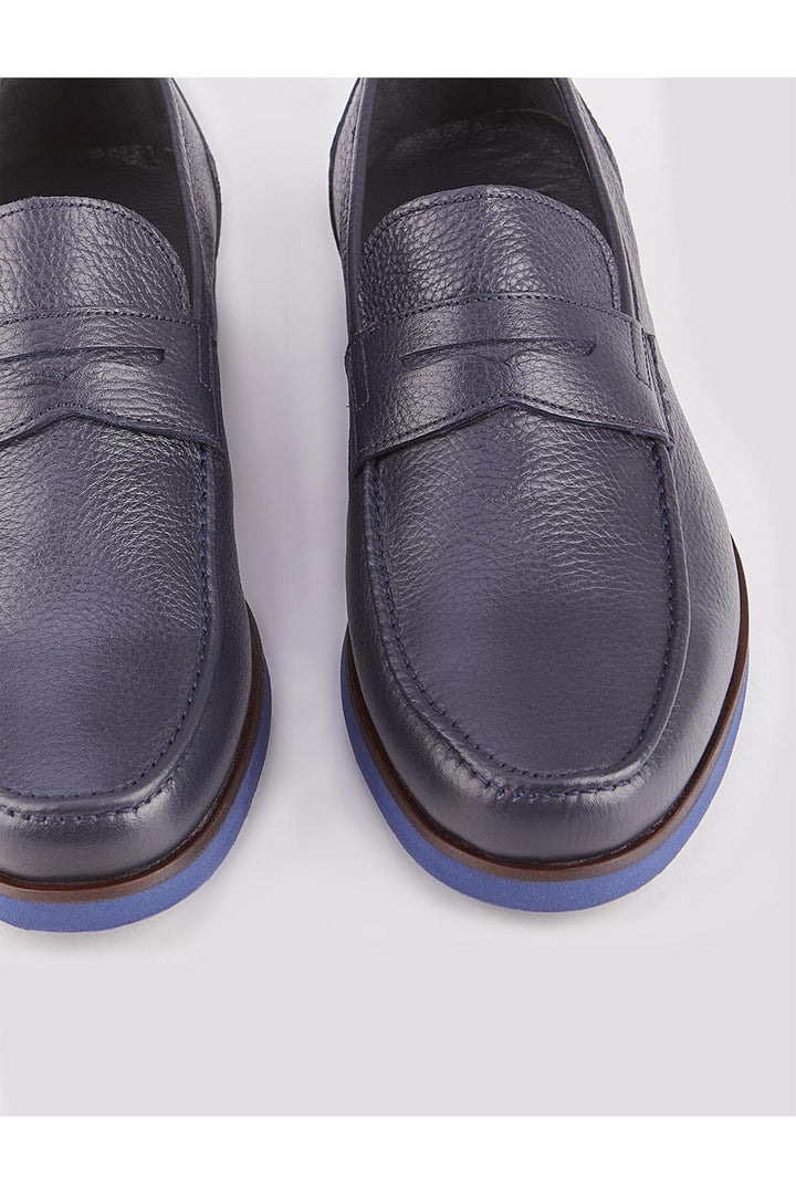 Cabani Shoes Chaussures de ville pour hommes en cuir véritable bleu marine avec détails de ceinture. - Bleu marine