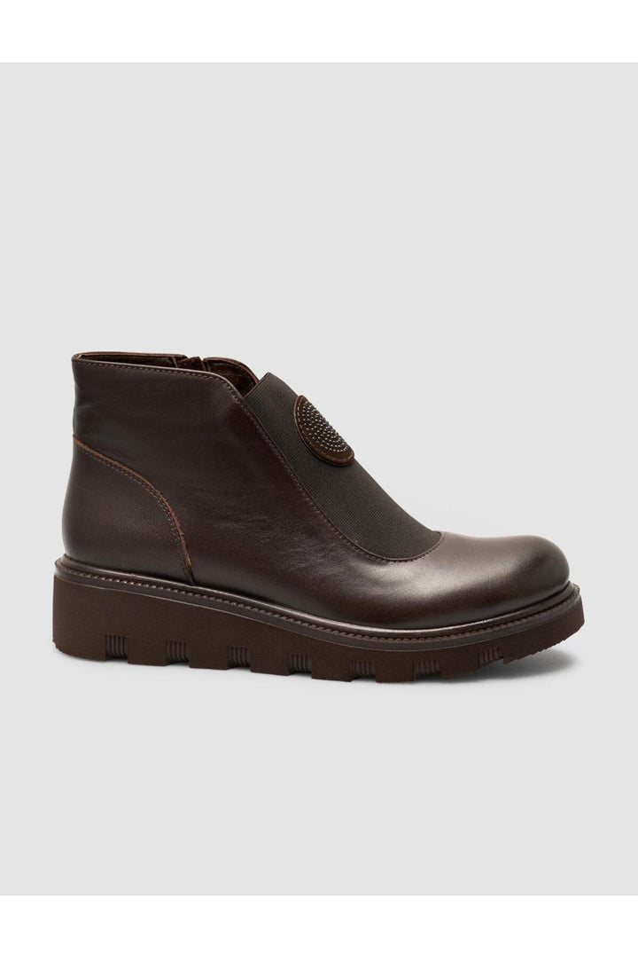 Cabani Shoes Bottines pour femmes en cuir véritable marron avec pierres. - Multicolore