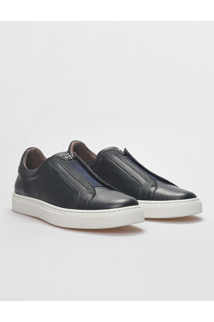 Cabani Shoes Chaussures de sport pour hommes en cuir véritable bleu marine à lacets. - Bleu marine
