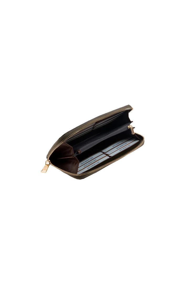 helmbrook Femme Cuir Véritable Grand Portefeuille Fermeture Éclair RFID Protégé Amelia Kaki Café