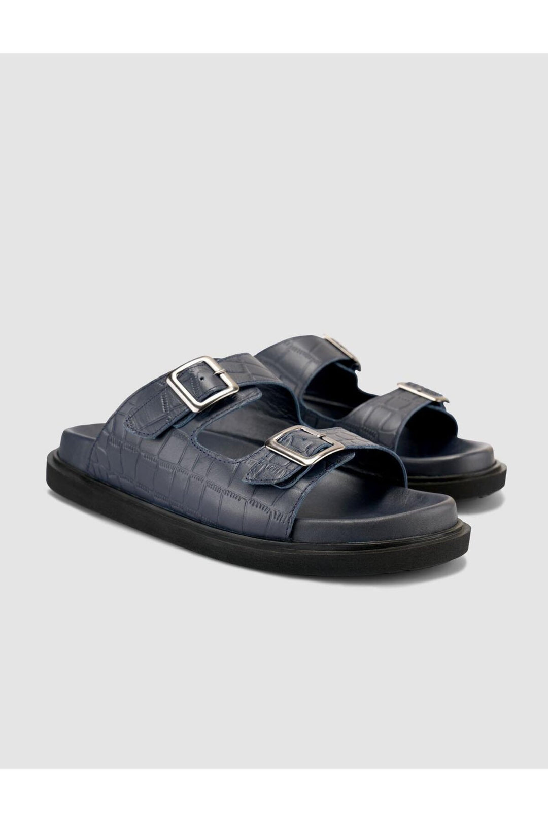 Cabani Shoes %100 Cuir Véritable Sandale Homme en Croco Bleu marine - Bleu marine