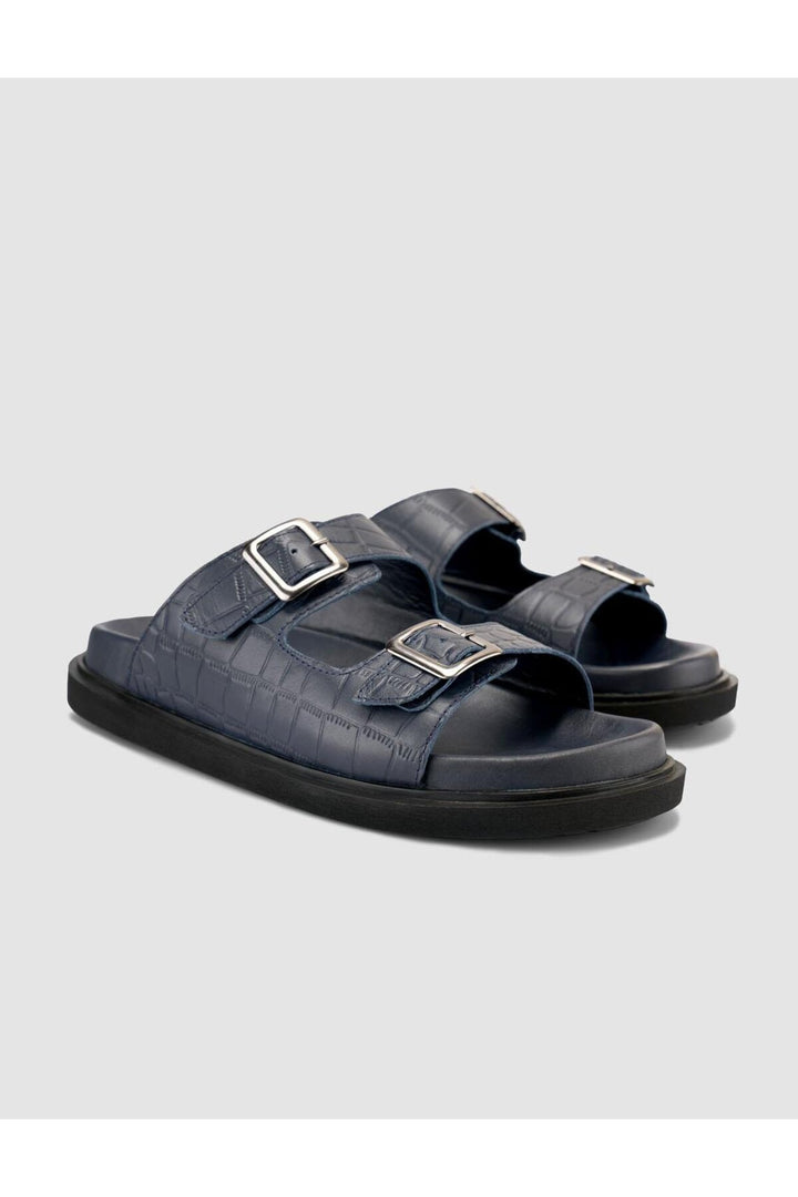 Cabani Shoes %100 Cuir Véritable Sandale Homme en Croco Bleu marine - Bleu marine