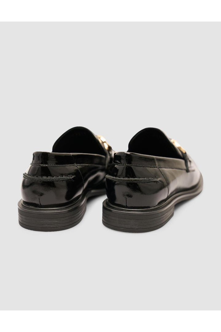Cabani Shoes Chaussures Loafer pour femmes en cuir véritable verni noir avec boucle à 100% - Noir