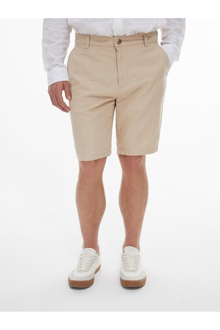 LTB Short midi beige classique aspect lin