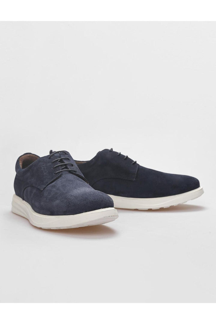 Cabani Shoes Chaussures de ville pour hommes en cuir véritable en suède bleu marine à lacets. - Bleu marine