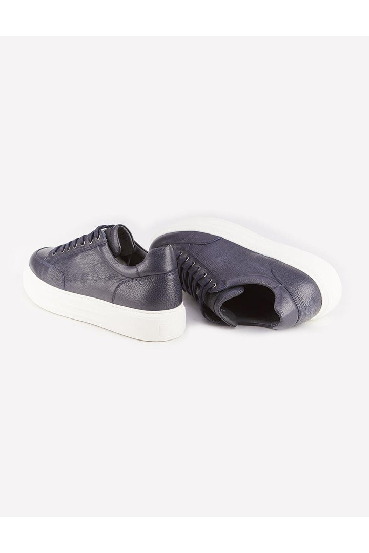 Cabani Shoes Chaussures de sport pour hommes en cuir véritable bleu marine à lacets, design spécial pour l'hiver. - Bleu marine