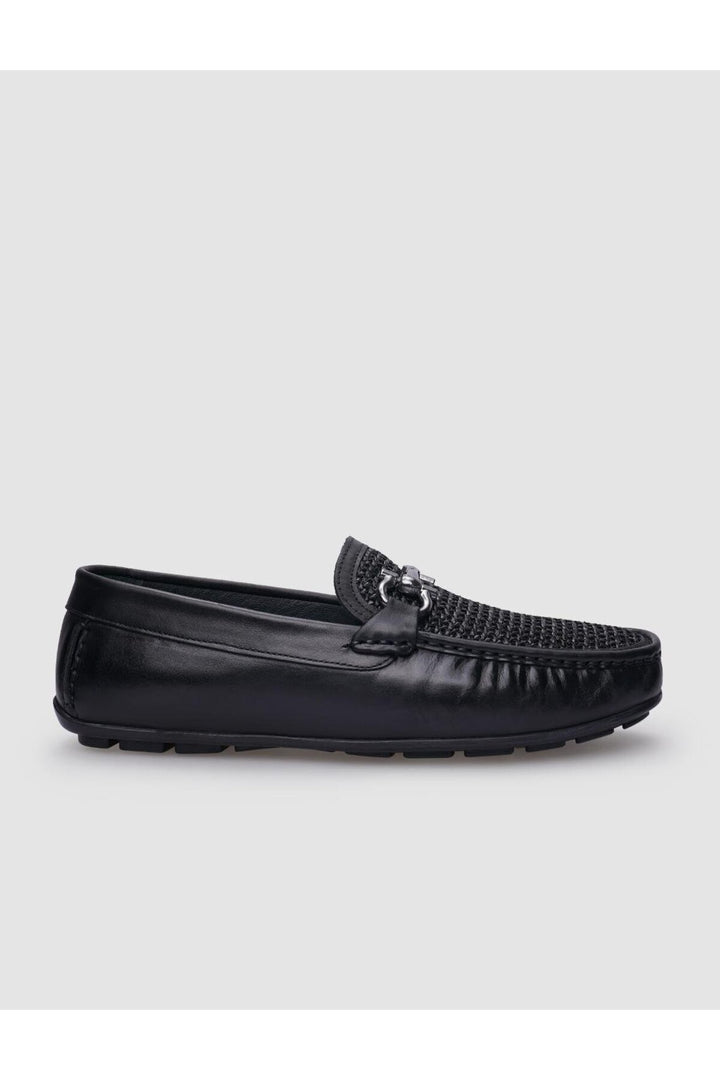 Cabani Shoes Mocassin homme en cuir véritable noir avec détails en tressé à 100%. - Noir