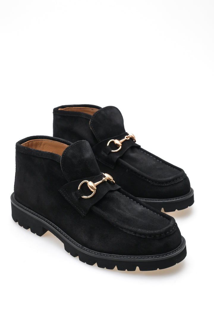 Wavelys RENA Bottine d'hiver pour femme en cuir suédé véritable avec boucle élégante, chaude. - Noir