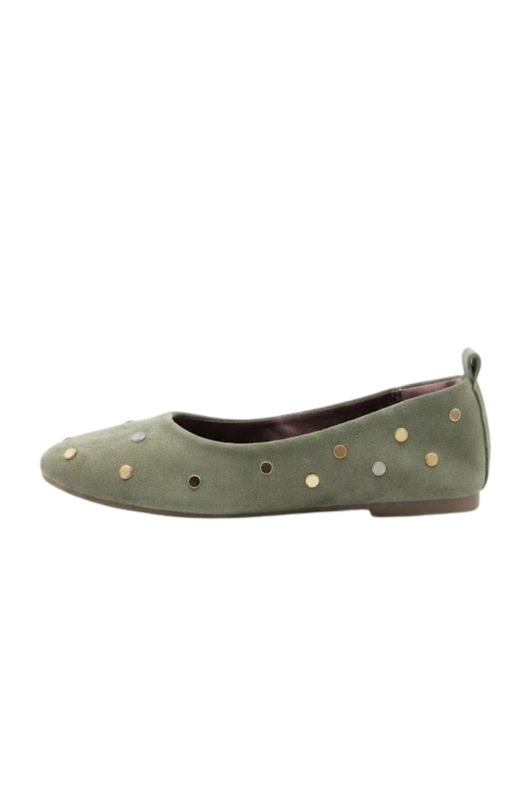 Wavelys LYN Chaussures Ballerines en Cuir Suédé Véritable à Semelle Confortable avec Clous Métalliques - Vert