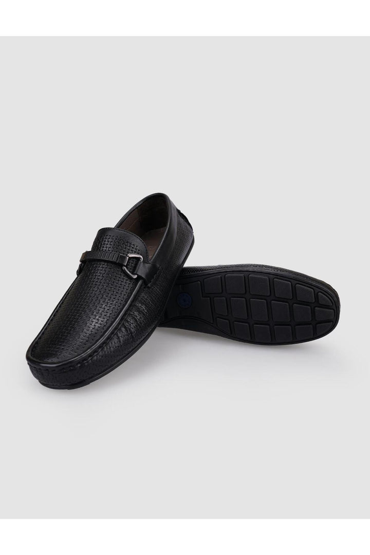 Cabani Shoes %100 Cuir véritable Mocassins pour hommes à boucle noire - Noir