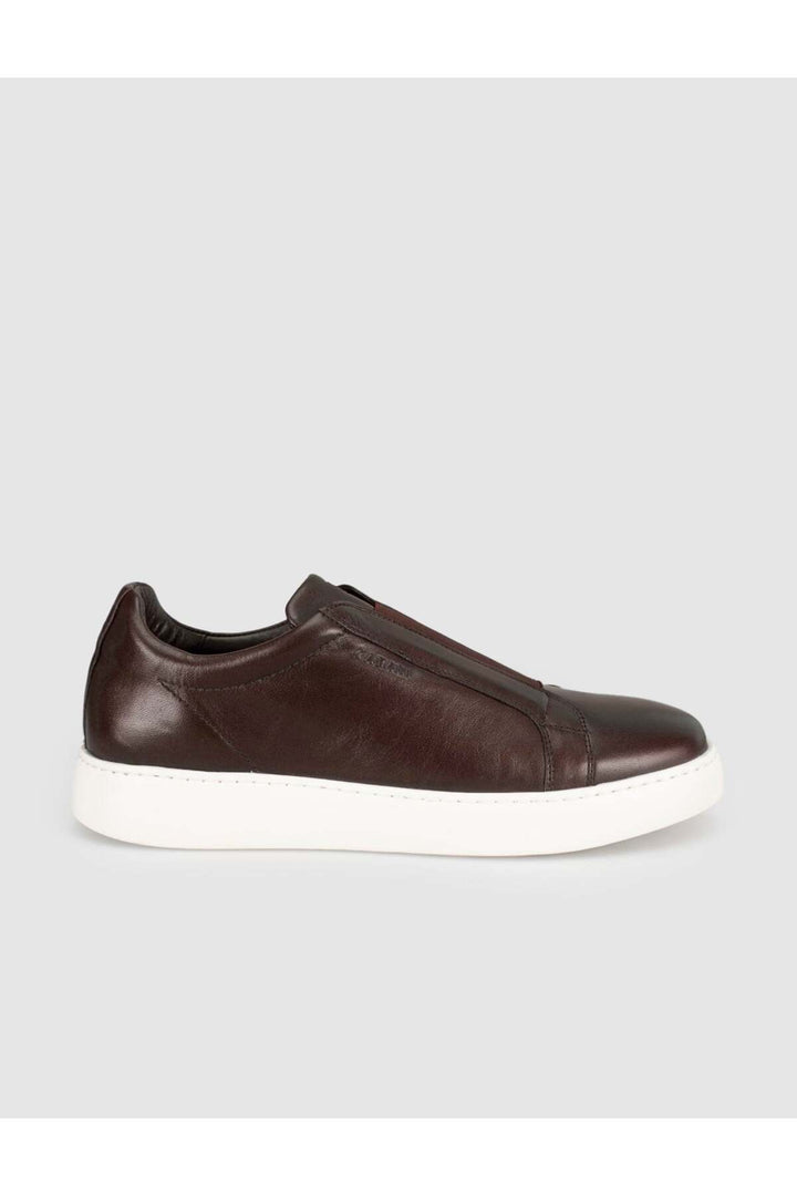 Cabani Shoes Baskets décontractées pour hommes en cuir véritable marron - Marron