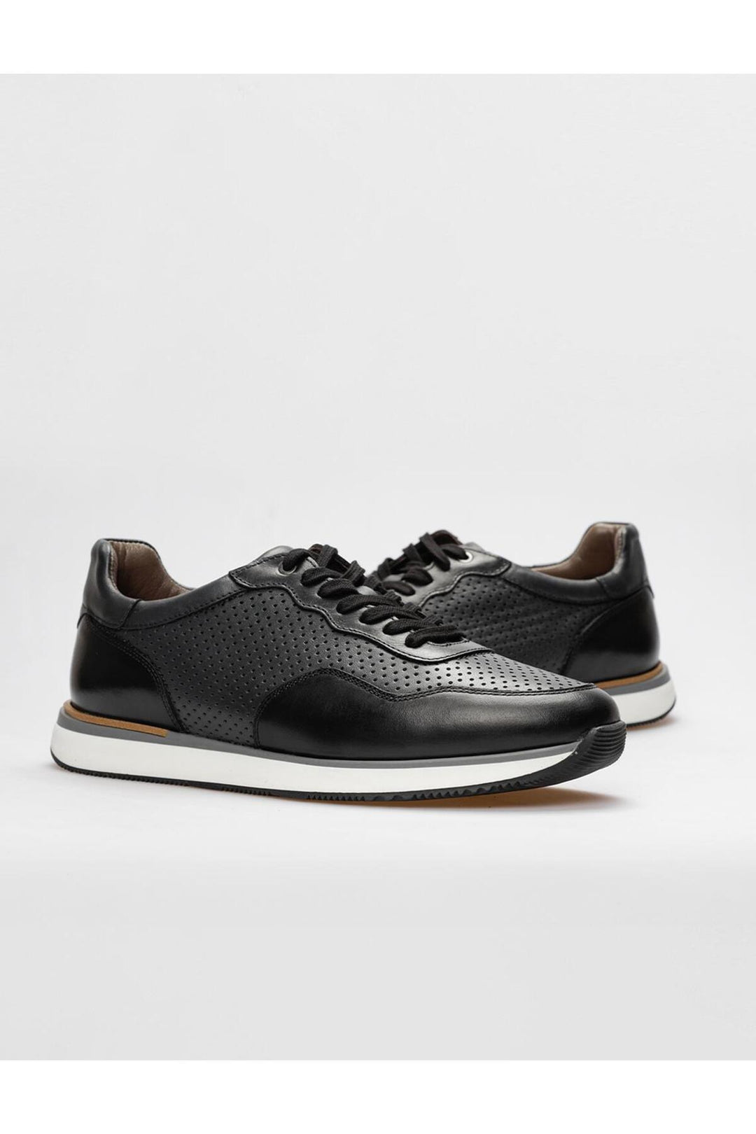 Cabani Shoes Chaussures de sport pour hommes en cuir véritable noires à lacets - Noir