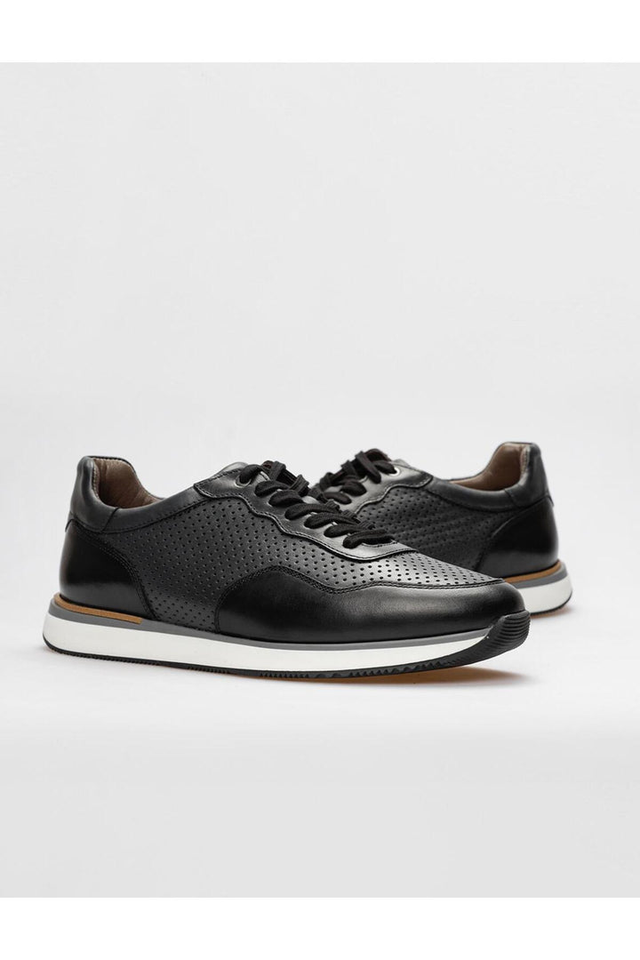 Cabani Shoes Chaussures de sport pour hommes en cuir véritable noires à lacets - Noir