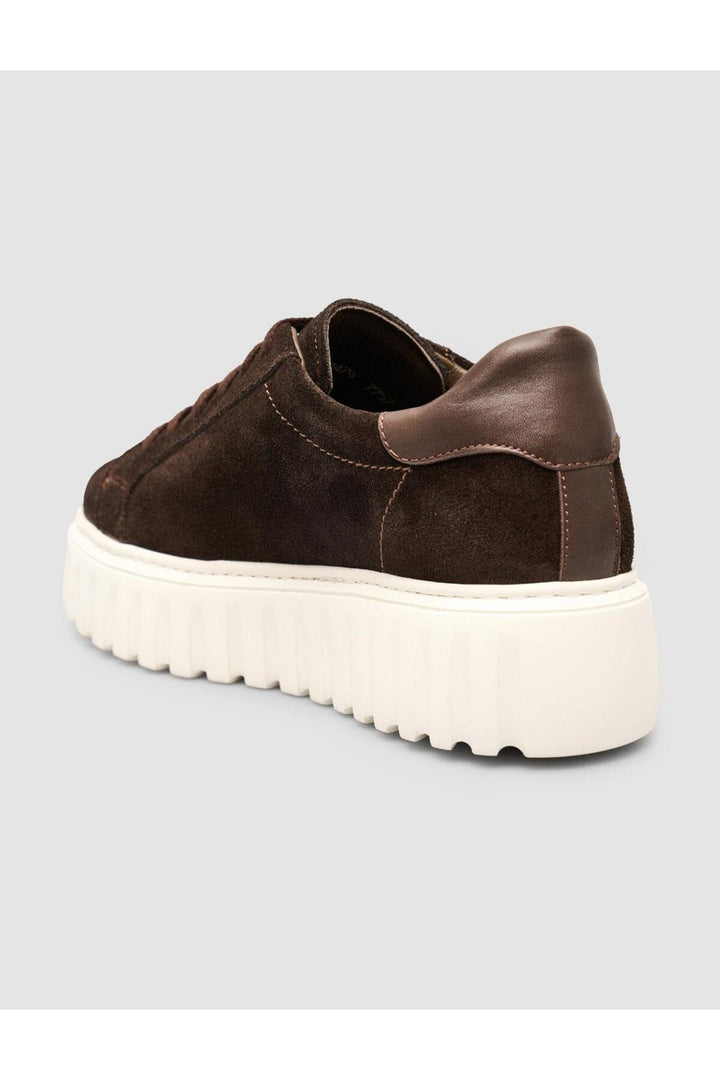 Cabani Shoes Baskets femme en croco marron avec lacets en suède - Marron