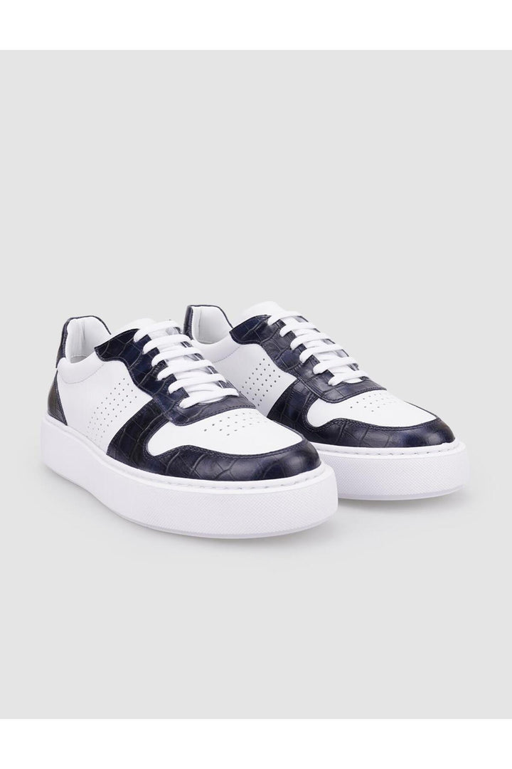 Cabani Shoes Baskets pour hommes en cuir véritable 100 % blanc - Blanc