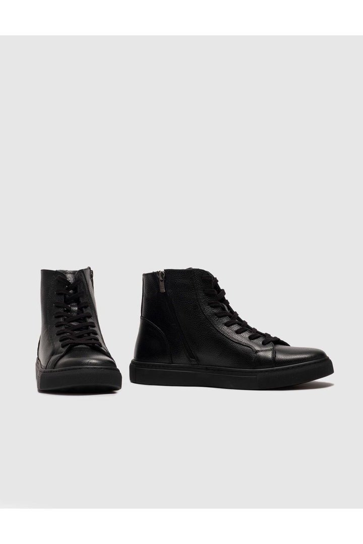 Cabani Shoes Bottines pour hommes en cuir véritable avec semelle en caoutchouc légère, lacées et zippées, noires. - Multicolore