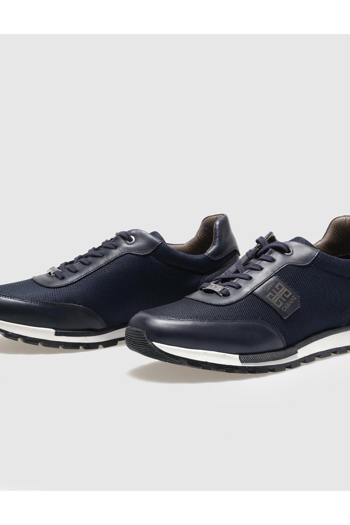 Cabani Shoes Chaussures de sport pour hommes en cuir véritable bleu marine à lacets - Bleu marine