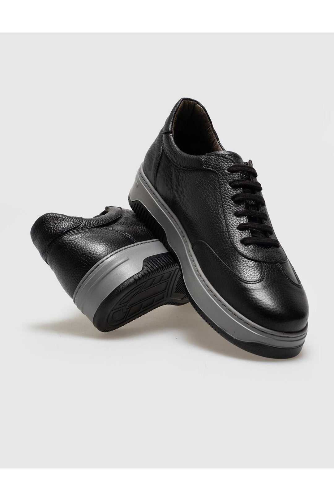 Cabani Shoes Chaussures de sport pour hommes en cuir véritable noires à lacets - Noir