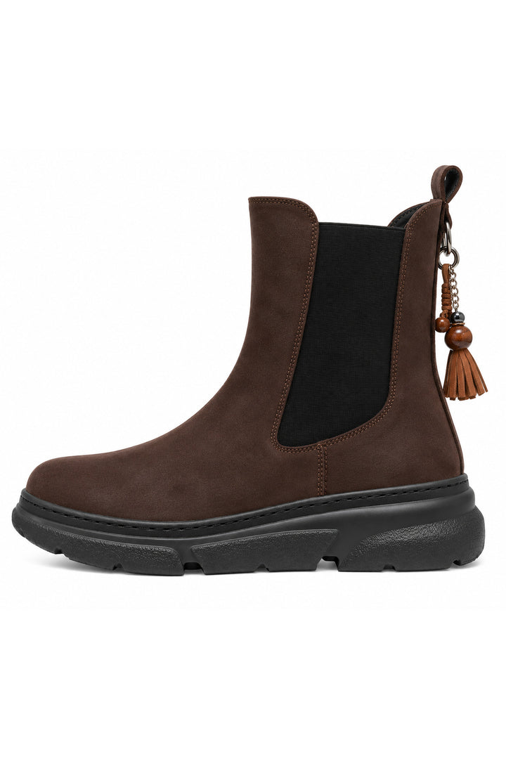 Wavelys Remi Bottes Femme en Cuir Suédé Marron à Talon Élastique Confortable - Marron
