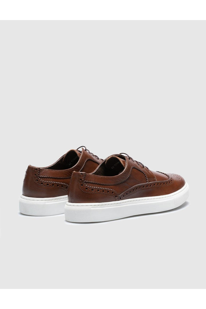 Cabani Shoes Chaussures de sport pour hommes en cuir véritable, couleur tabac, à lacets. - Tabac