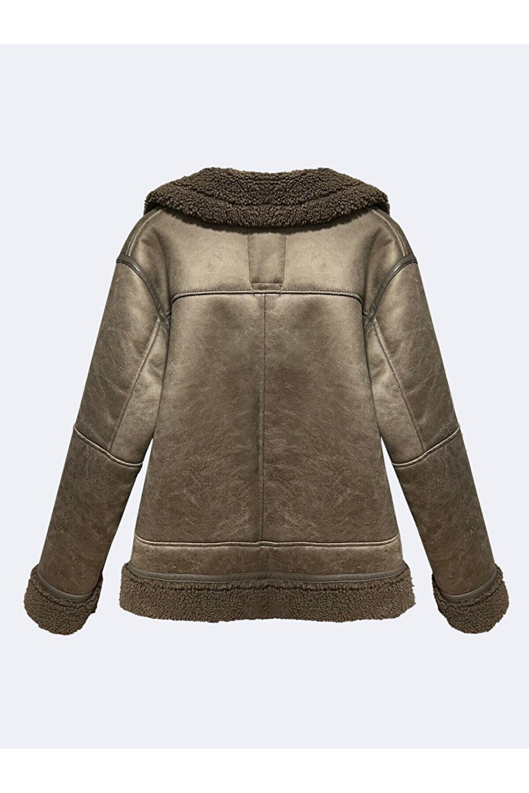 LTB Veste en fourrure beige avec fermeture éclair en simili cuir
