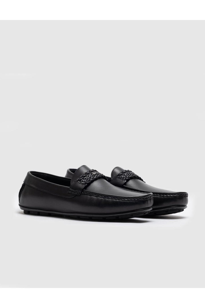 Cabani Shoes Mocassin homme en cuir véritable noir à boucle - Noir