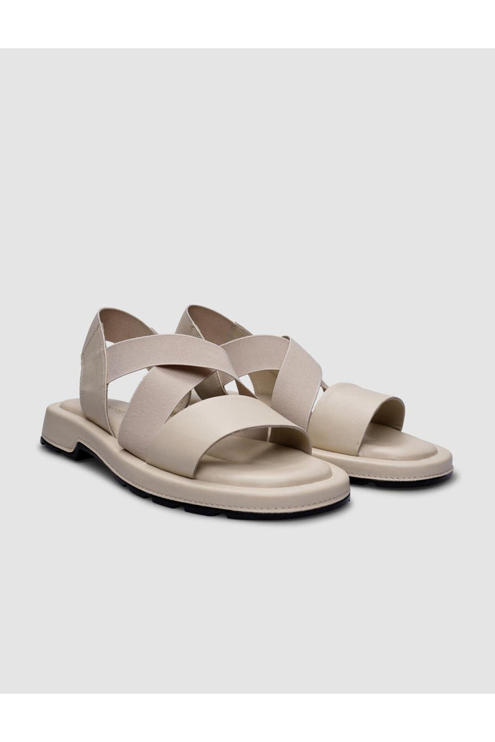 Cabani Shoes Sandales pour femmes en cuir véritable beige à élastique 100% - Multicolore