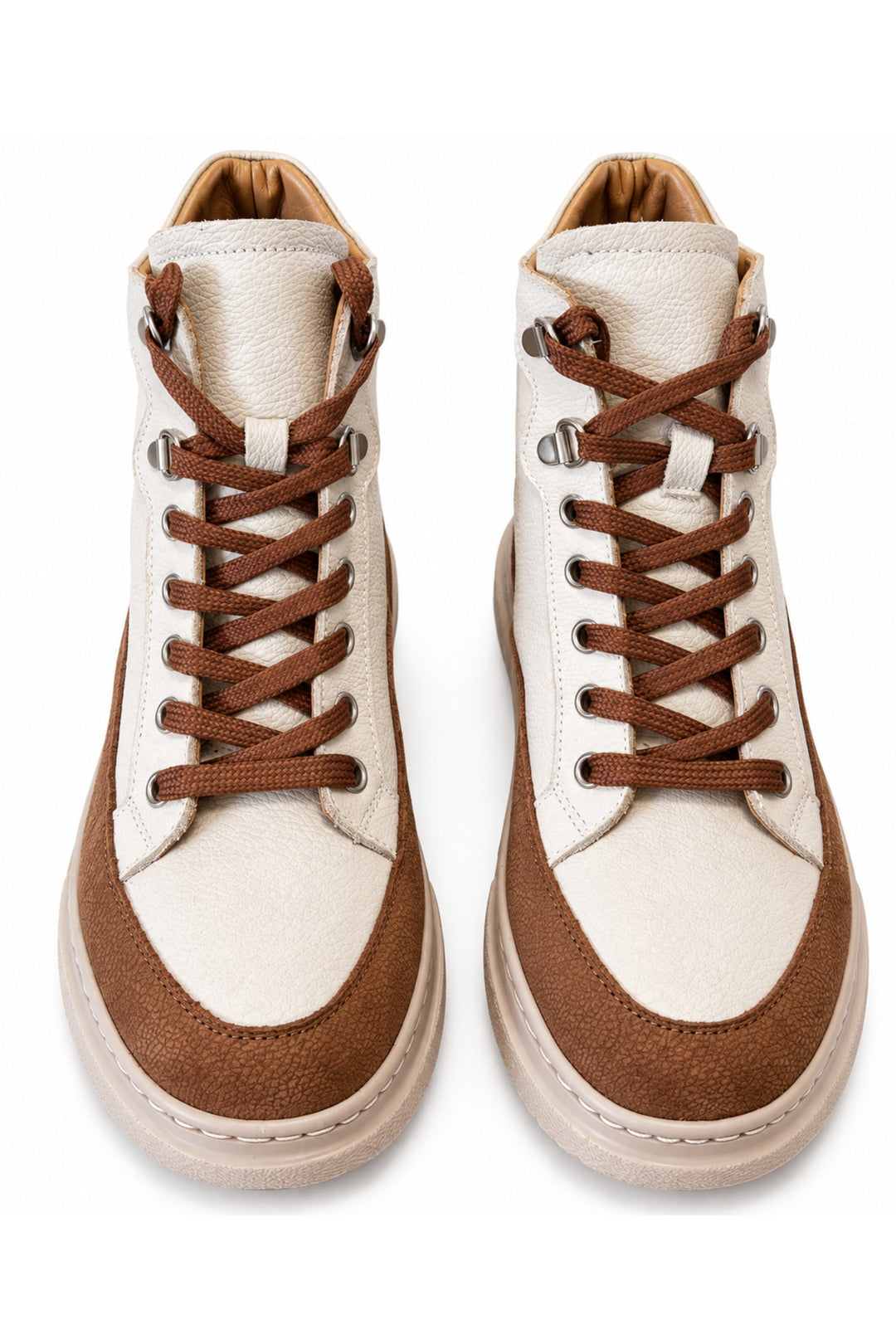 Wavelys Bottine épaisse en cuir véritable beige avec des détails marron. - Beige