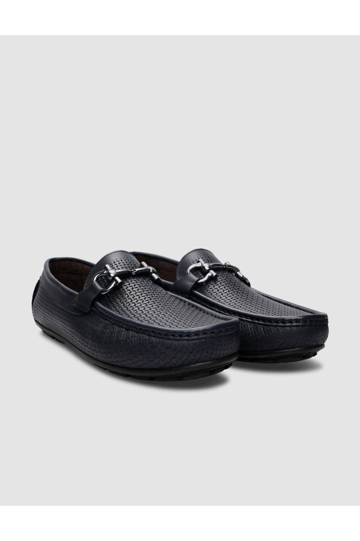 Cabani Shoes %100 Cuir Véritable Mocassins Pour Hommes En Tressé Bleu Marine - Bleu marine
