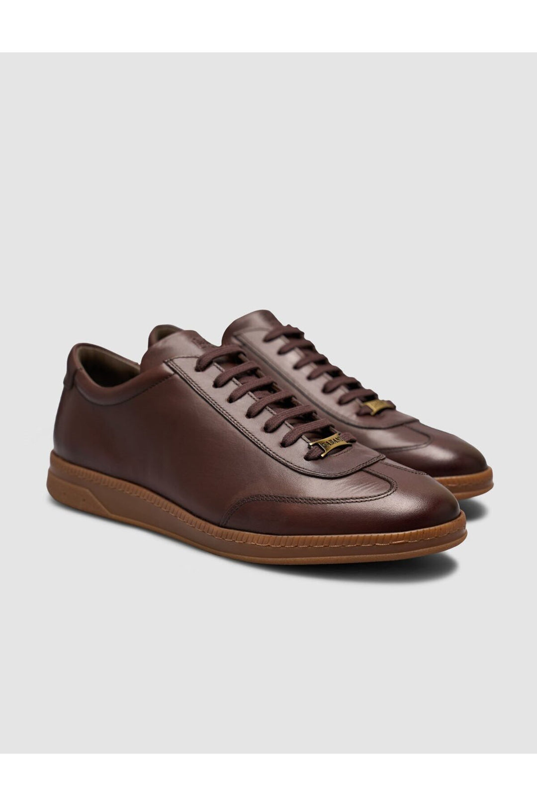 Cabani Shoes Baskets pour hommes en cuir marron à lacets avec semelle en caoutchouc - Tabac