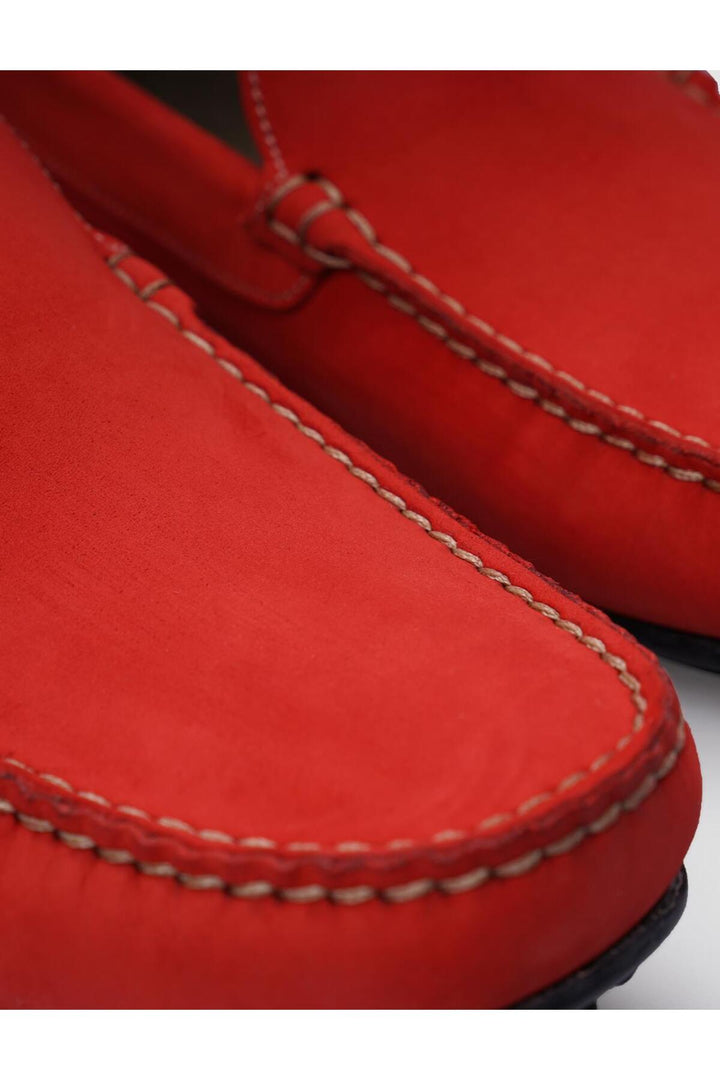 Cabani Shoes %100 Cuir véritable Mocassins pour hommes en Nubuck rouge - Rouge