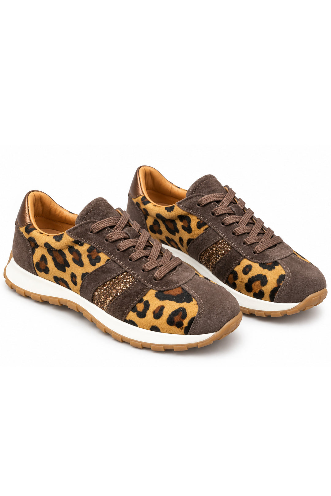 Wavelys Baskets confortables pour femmes en cuir suédé véritable kaki avec semelle en caoutchouc souple et flexible. - Marron
