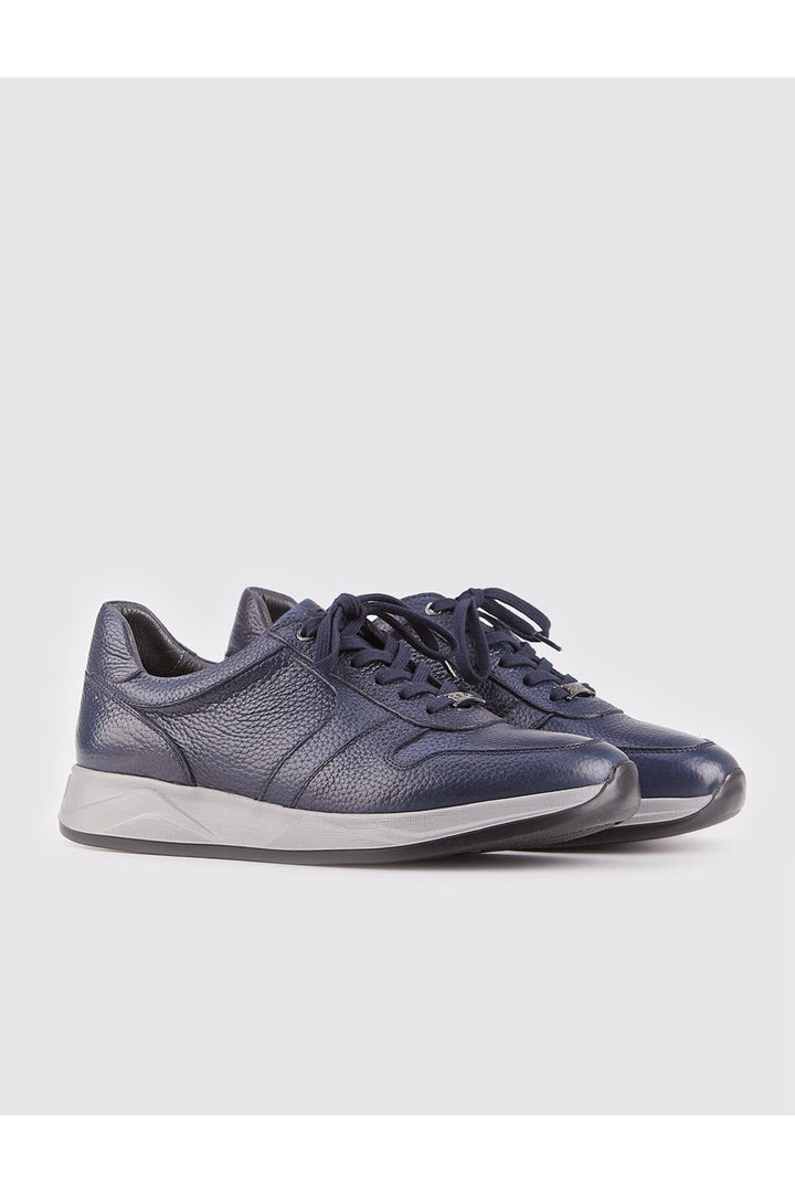 Cabani Shoes Chaussures de sport pour hommes en cuir véritable bleu marine à lacets, design spécial. - Bleu marine