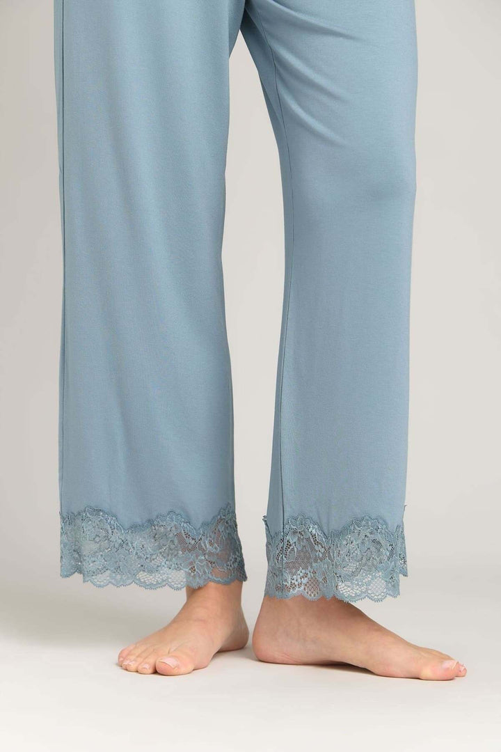 Lovely Things SOPHIA Ensemble de Pyjama Chemisier à Manches 3/4 et Pantalon - Bleu