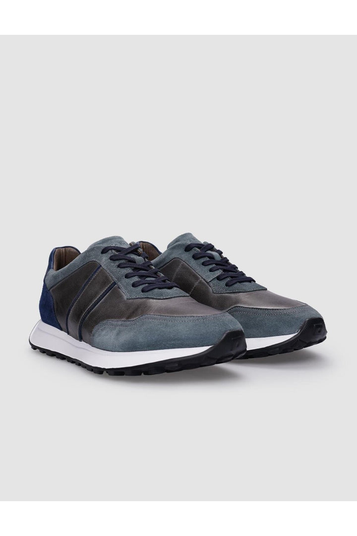 Cabani Shoes Baskets pour hommes en cuir véritable gris à lacets 100% - Gris