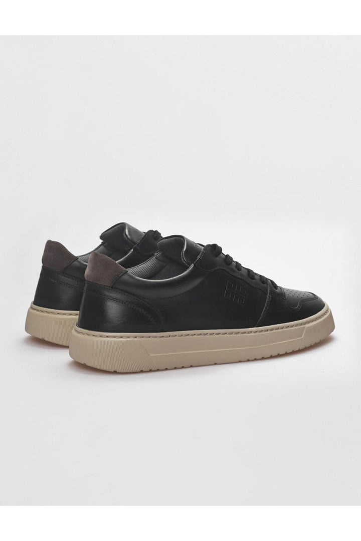 Cabani Shoes Chaussures de sport pour hommes en cuir véritable noires à lacets - Noir