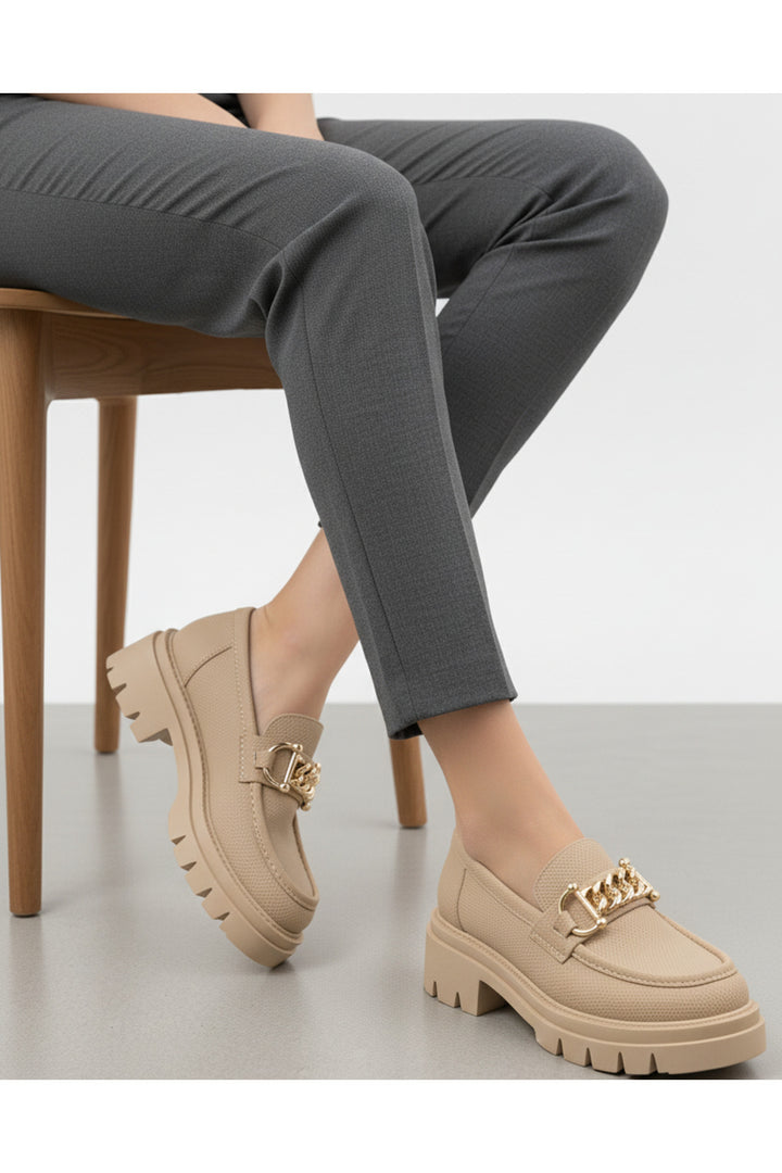 Wavelys Venya Beige Mocassins en Cuir Véritable pour Femmes - Beige