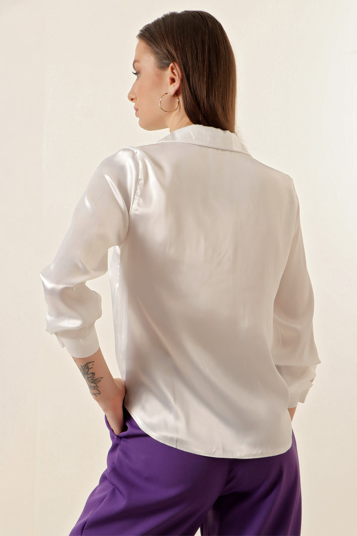 Bigdart 20112 Chemise en Satin Froncée - Blanc