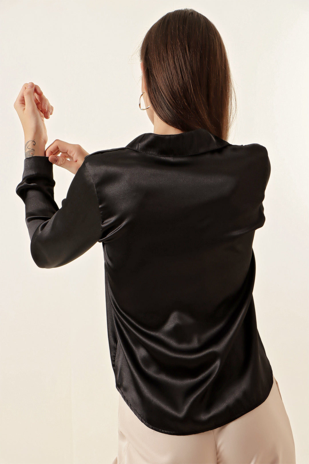 Bigdart Chemise en satin à fronces 20112 - Noir