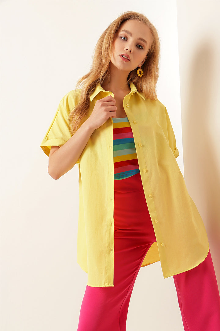 Bigdart 20120 Chemise Oversize à Manches Courtes - Jaune