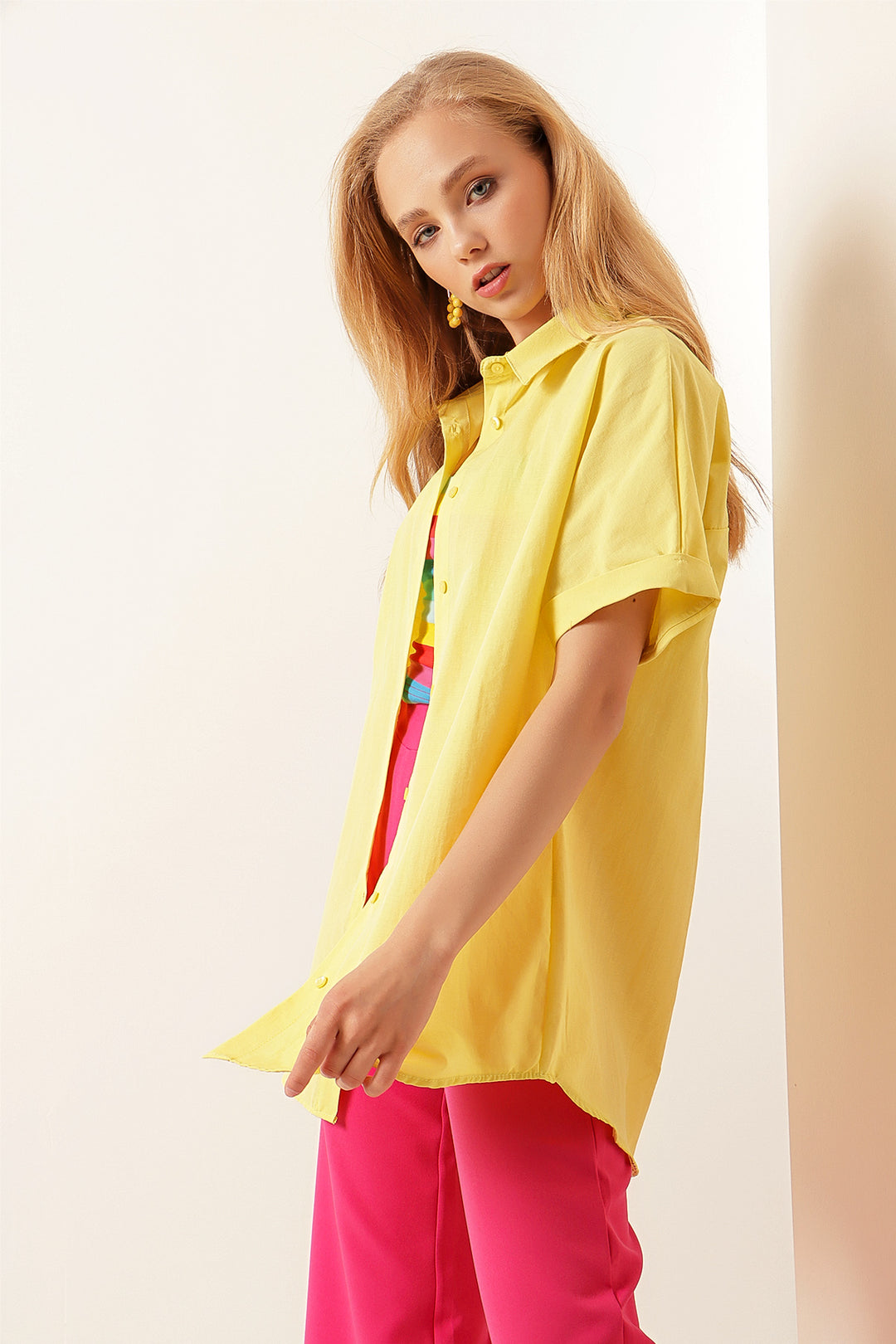 Bigdart 20120 Chemise Oversize à Manches Courtes - Jaune