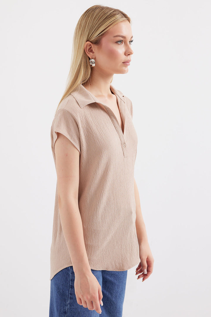 Bigdart 20123 Blouse en tricot à col polo - Beige